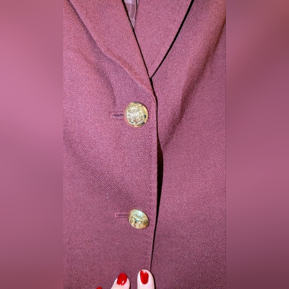 Talbots burgundy tailored blazer with gold crest buttons. - Picture 5 of 9